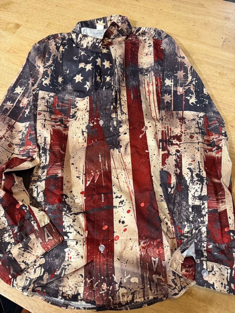 American Flag Print Button-Up Shirt - Red, Blue, Cream(6)